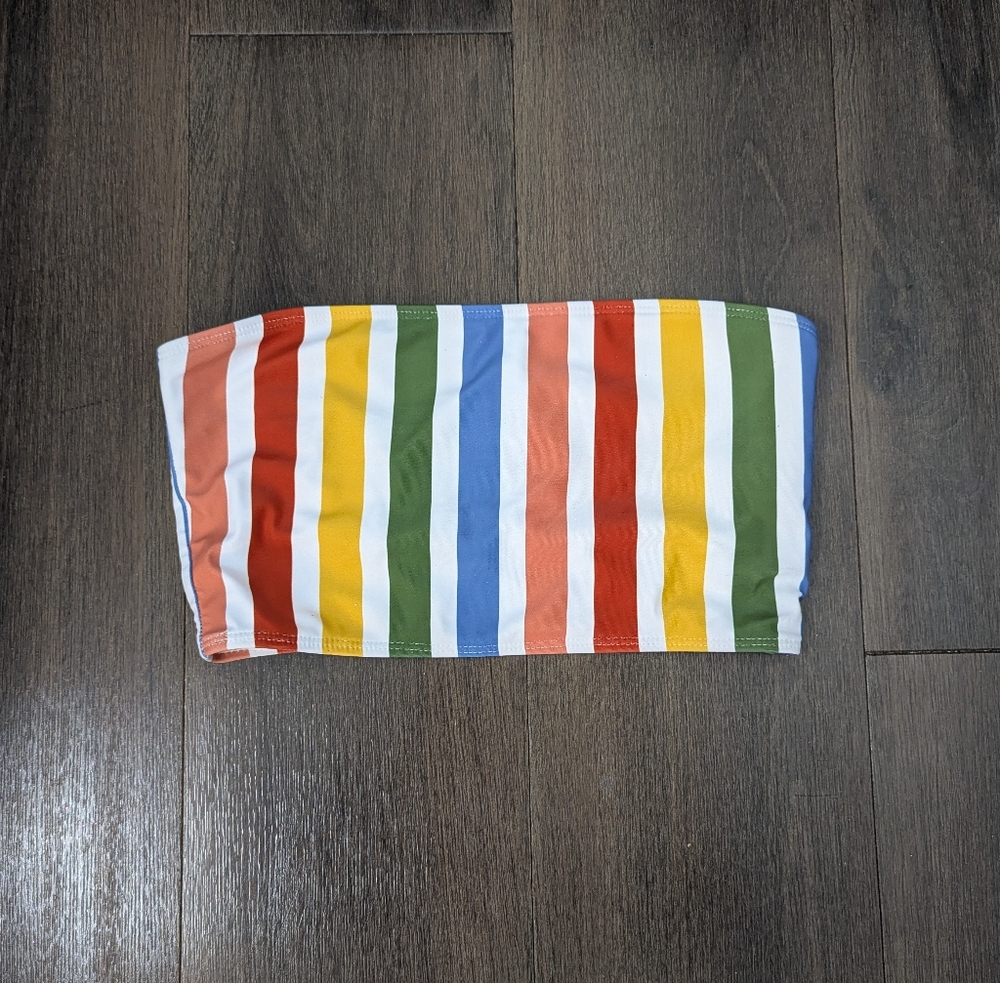 S white / rainbow striped tube bikini top